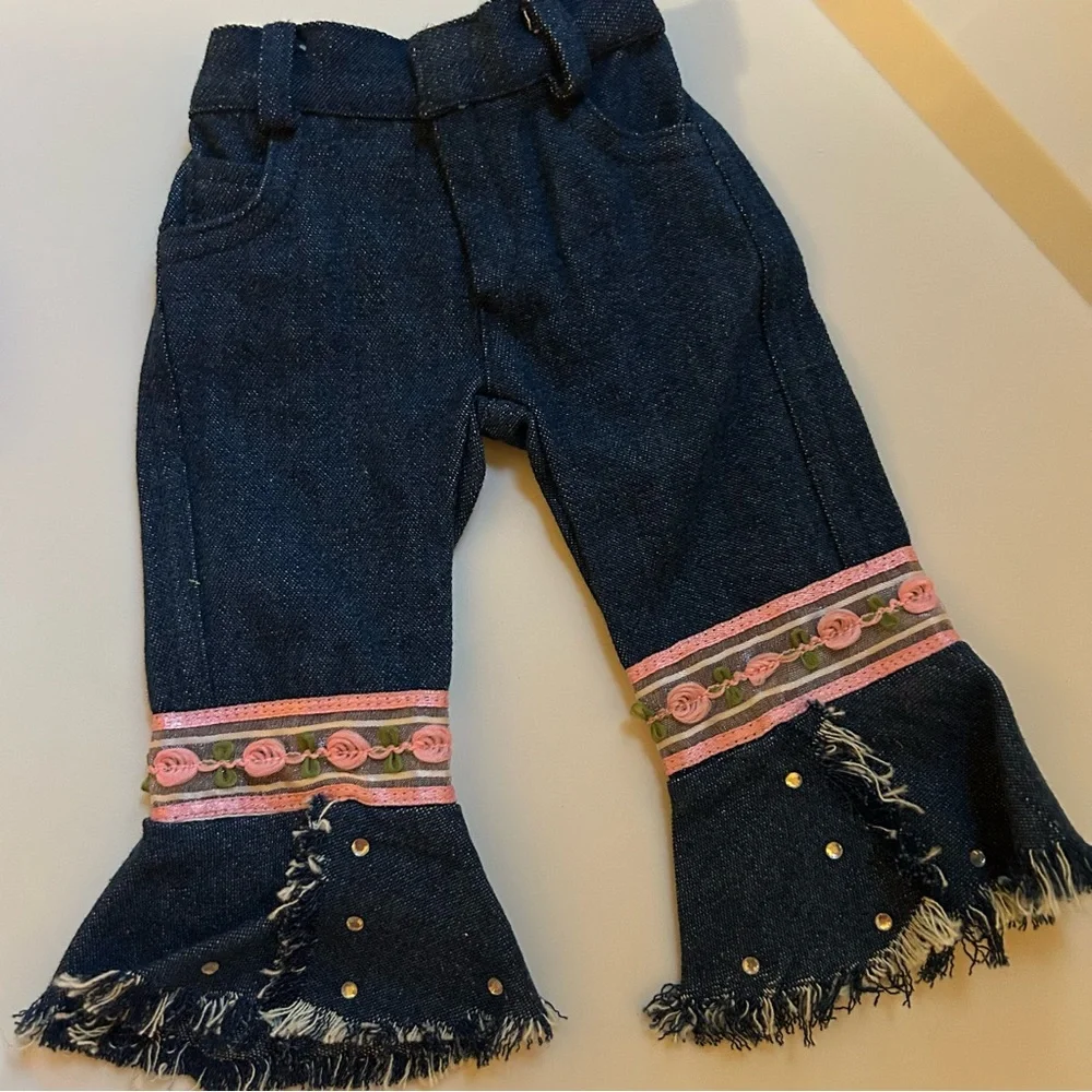 18” Doll 3 Piece Set with Embellished Jeans & Bell Sleeve Top